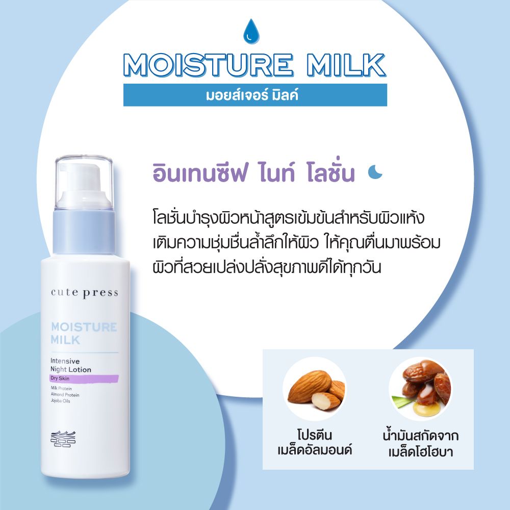 Cute Press Moisture Milk Intensive Night Lotion มอยส์เจอร์ มิลค์ อินเทนซีฟ ไนท์ โลชั่น - Image 3